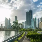 Modern buildings and a walking lane in Avenida Balboa, Panama City,Panama