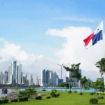 View of a flag from Panama in a park in Panama City, Panama